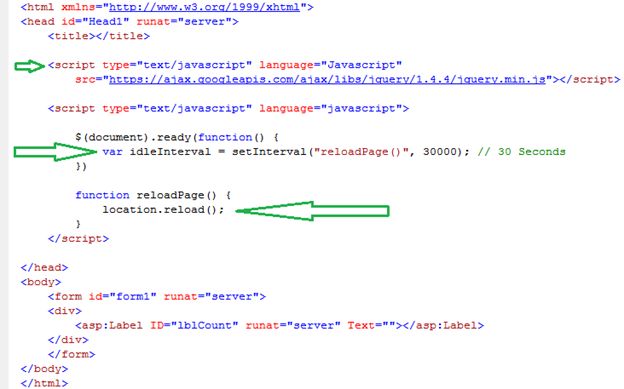JQuery code for reload page